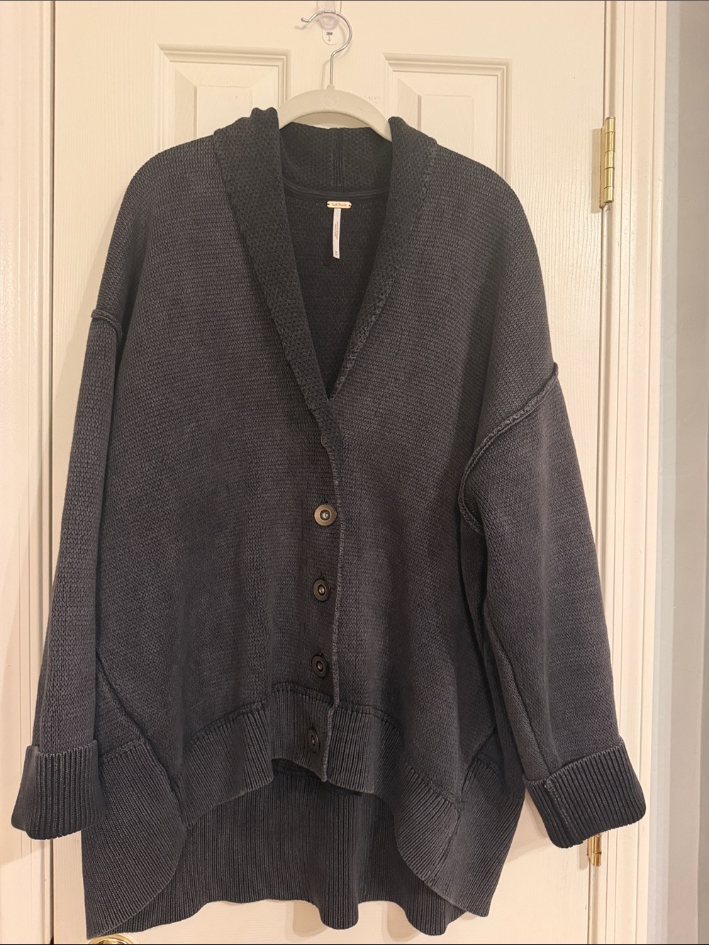 Free People Charcoal Gray Button-Up Shawl Collar Cardigan